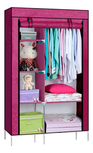 Ropero Armable 2 Cuerpos Rosa Tela Closet Armario Divisiones