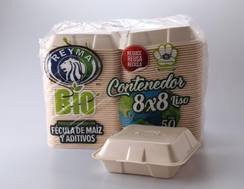 Contenedor 8x8 Liso Bio Fécula De Maíz 100 Piezas