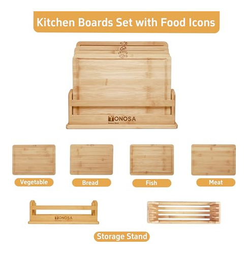 Set De Tablas De Cortar De BambĂș Con Soporte, Set De Tablas