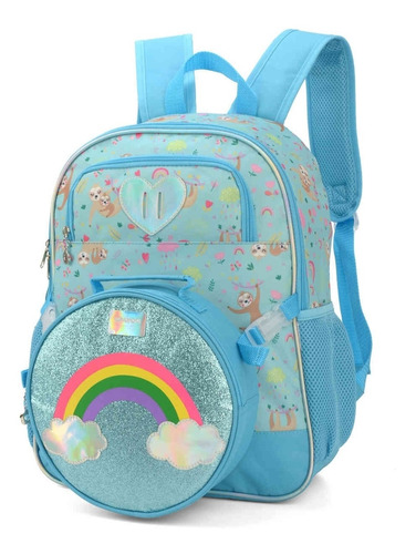 Mochila Feminina Escolar Infantil Costas Lancheira Arco-íris