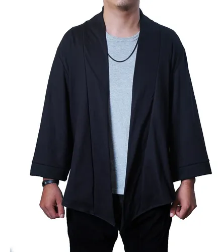 Kimono De Hombre Sueter Largo, Cardigan, Negro,envió Gratis