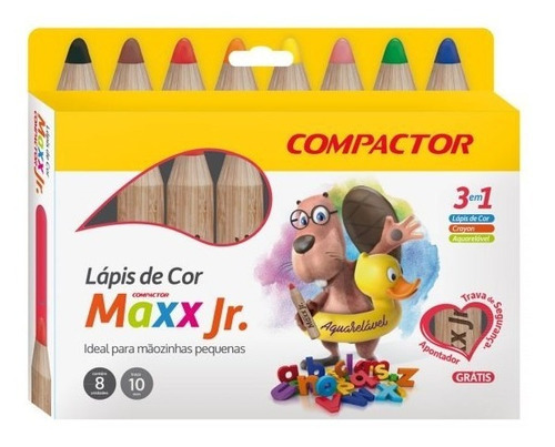 Lapis De Cor 8 Cores Maxx Junior Compactor Criancas Pequenas