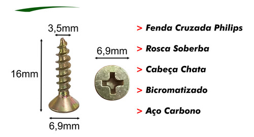 Parafuso Madeira Chipboard Philips Cabeça Chata 3,5 x 16 Caixa 500 Unidades Vonder