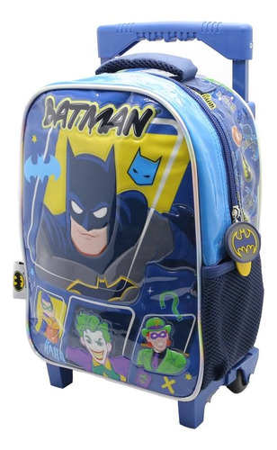 Mochila Escolar Dc Liga De La Justicia Batman Fight Carro Color Azul Diseño De La Tela Liso