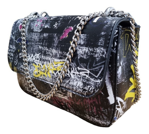 Crossbody Dkny Para Dama, Original, Color Negro Con Graffiti