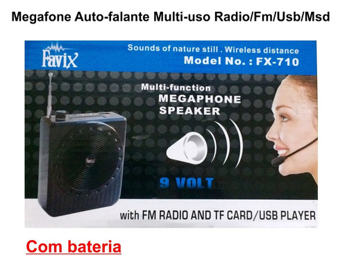 Megafone Auto-falante Multi-uso C/ Bateria Radio/fm/usb/msd