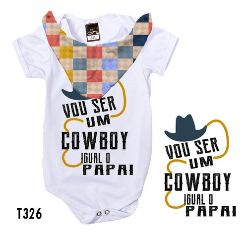 Body Infantil Com Babador Xadrez Vou Ser Um Cowboy T326
