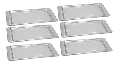 Kit 6 Bandejas Inox Retangular Decoração Servir Café 30cm