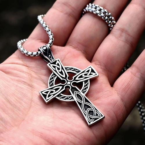 Imagen 3 de 6 de Collar Cruz Vikingo Acero Quirúrgico - Valknut Celta Nórdico