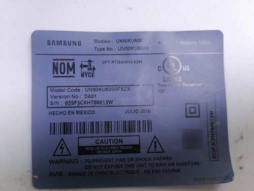 Tarjeta Main Para Tv Samsung Un50ku6000f V..da01 (Usado)
