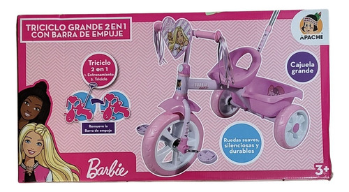 Triciclo Grande C/barra Empuje+ Cajuela Grande Barbie Apache Multicolor