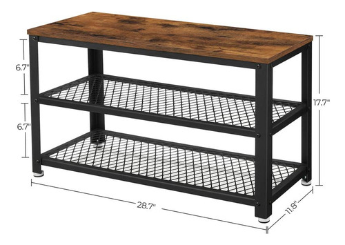 Zapatero De 3 Niveles Estantes 71.1 Cm Marrón Rústico Y Negr