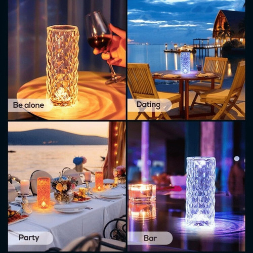 Lámpara De Mesa Cristal Diamante 16 Colore Táctil Recargable