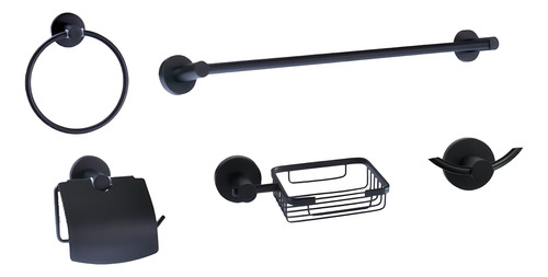 Kit De Accesorios De Baño De 5 Piezas - Negro Mate - Acero