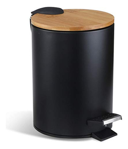 Round Metal Trash Can With Bamboo Lid And Pedal 5 Liter...