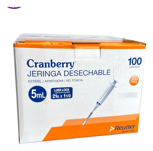 Jeringa Desechable Luer Lock 5ml 21gx1 1/2 Caja 100 Ud