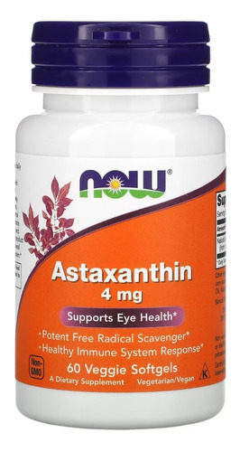 Astaxantina Astaxanthin 4mg 60  Softgel Now Foods Cod. 180
