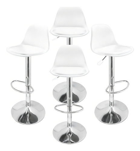 Set De Sillas De Bar Giratorias Barra Y Cocina Con Respaldo Acabado De La Estructura Cromado Color Blanco
