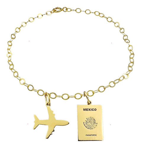 Pulsera Avion Viajero Travel Baño Oro 24k Plata 925