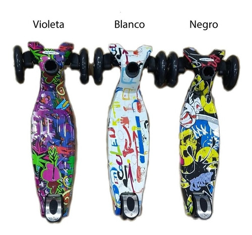 Imagen 9 de 9 de Monopatín 4 Ruedas Grafitti Estampado. Con Luces. Reforzado