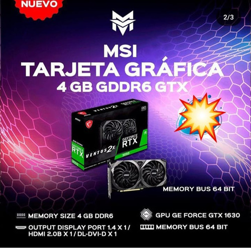 Tarjeta Grafica Msi Geforce Gtx1630 4gb Ddr6 Dual Fan