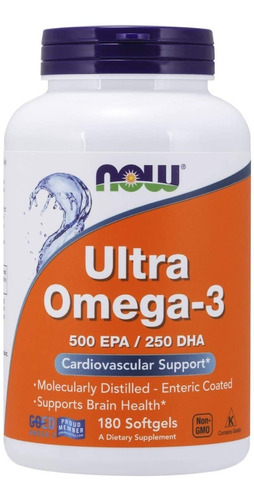 Ultra Omega 3 Now 500 Epa 250 Dha 180 Caps Aceite De Pescado Sabor Sin sabor