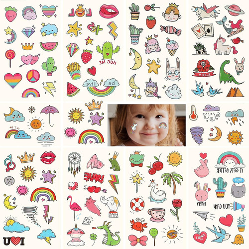 90 Hojas Tatuajes Temporales Para Niños Fiestas Color Pack Of 1