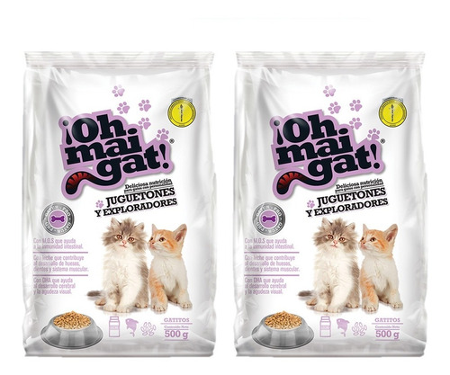 Alimento Para Gatos Oh Mai Gat Gatitos Juguetones 500gr X2