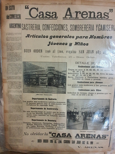 Publicidad Original Año 1909-tienda Casa Arenas-e11953