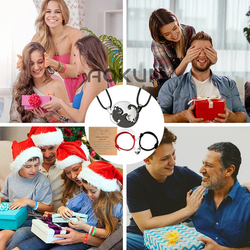 4pz Collares Y Pulseras Para Parejas Acero Inoxidable Color Negro Y Rojo