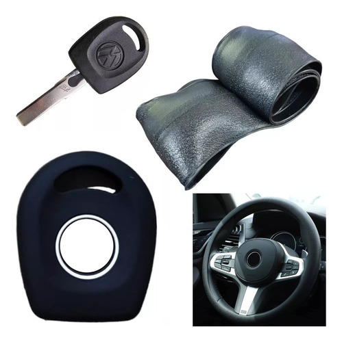 Cubre Volante + Funda Llave Silicona - Vw Gol Trend - Negro