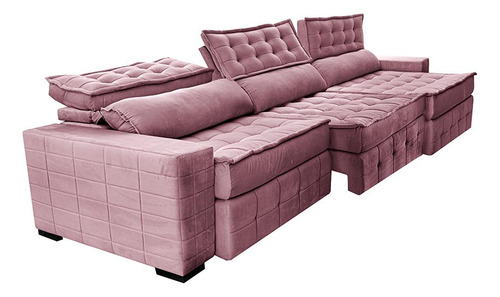 Sofá Retrátil 4,15m Cama Inbox Big Puffer. Com Softgel d40 Cor Rose