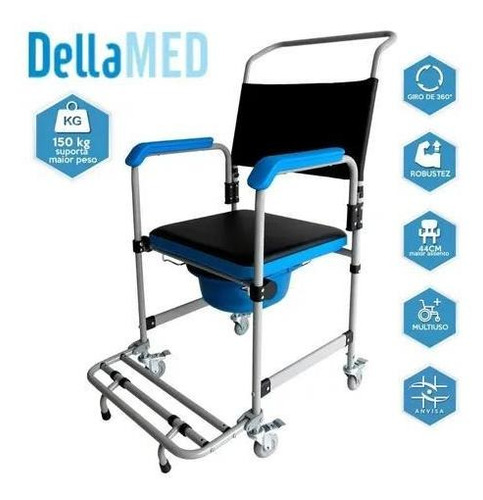 Imagem 2 de 3 de Cadeira Sanitária Higiênica De Banho Aço D50 Dellamed 150 Kg