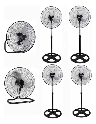 Kit De 4 Pzas Ventilador 3 Aspas, Metálico Negro 3 En 1 Aspas Blanco Diámetro 18 Frecuencia 60hz Material De Las Aspas Aluminio