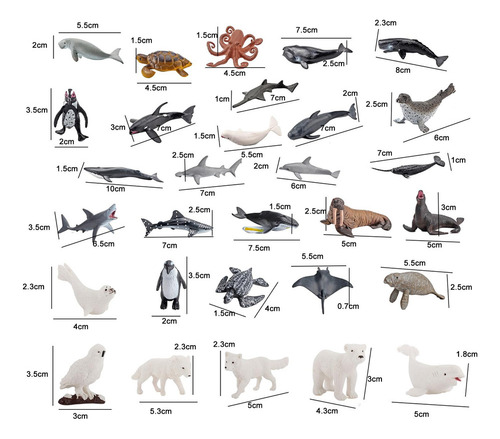 30 Piezas Figuras De Animales Del Océano Mini Juguetes