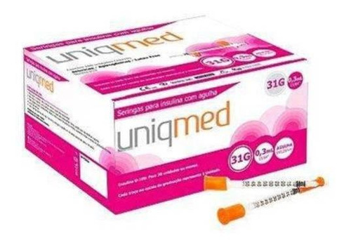 Seringa Insulina 0,3ml 6x0,25mm Uniqmed Caixa Com 100 Un