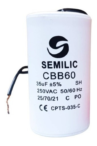 Capacitador Condensador 35uf 250v 40mmx70mm  C/cable Semilic