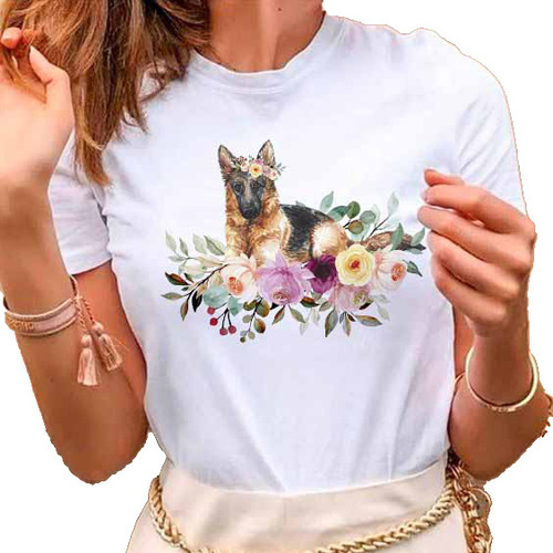 Remera Dama Mujer Street Mascota Con Flores Perro Perrito 07