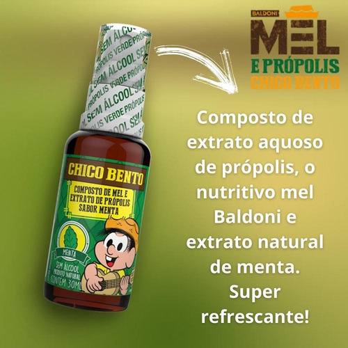 Imagem 2 de 3 de Própion Chico Bento Própolis, Mel E Menta 30ml Baldoni