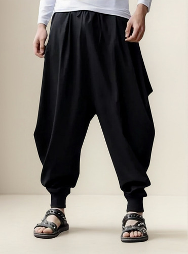 Tr Pantalón Harem Holgado Liso Algodón Y Lino Para Hombre
