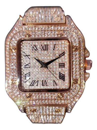Elegante Reloj De Cuarzo Cuadrado Con Diamantes Para Hombre