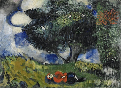 Lienzo Tela Marc Chagall El Poeta Con Los Pájaros 70x96cm