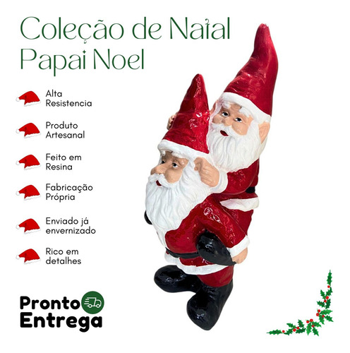 Anão Gnomo Duplo Grande Enfeite De Jardim Área Externa Papai Noel