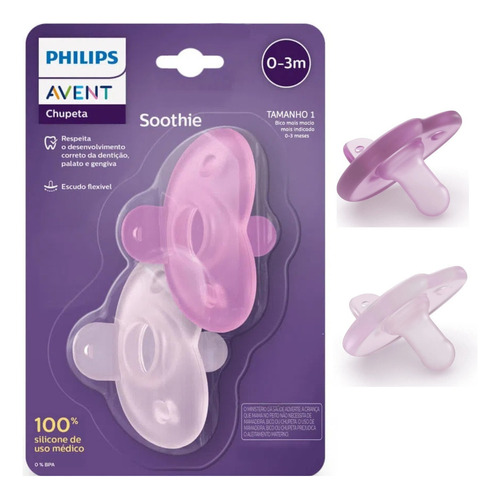 Chupeta Bebê Avent Soothie Silicone Rosa Menina 0 A 3 Meses Período De Idade 0-3