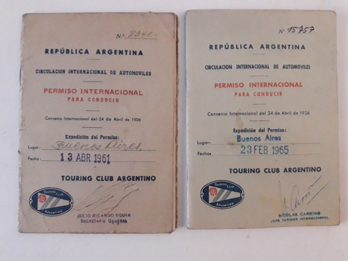 Antiguo Carnet Touring Club Argentino Permiso Internacional.