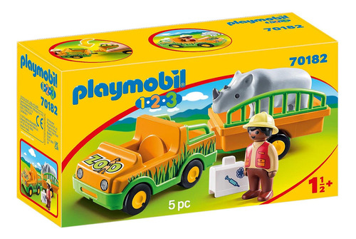 Playmobil 1.2.3 Zoo Vehicle With Rhinoceros