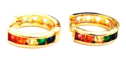 Arracadas Zirconias Colores Oro Lam 18k + Estuche.