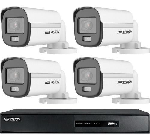 Cámara de seguridad Hikvision DS-2CE10DF0T-PF + DS-7204HGHI-M1 ColorVu con resolución de 2MP blanca 