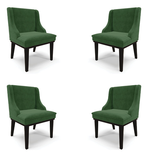 Kit 4 Cadeira Sala Jantar Bs/fixa Firenze Suede Verde/preto