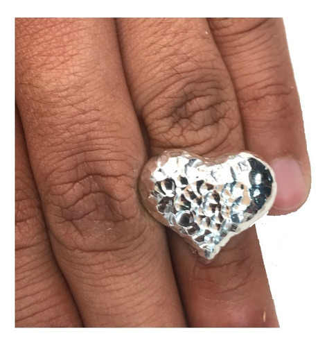 Anillo Martillado Corazon En Plata Fina 925 Varias Medidas 